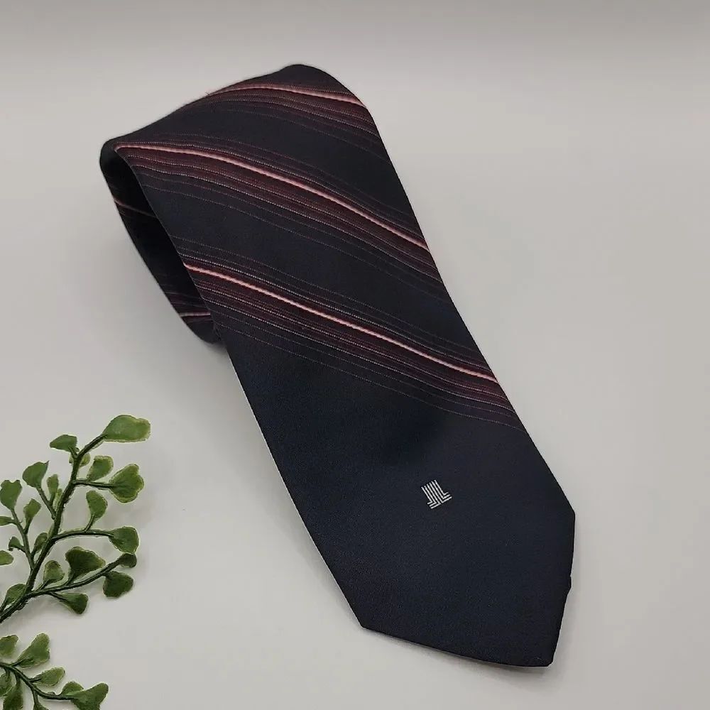 Lanvin New York Paris Black and Red Regimental Striped Tie Vintage